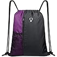 Drawstring Backpack Sports Gym Bag for Women Men Large Size With Two Zipper Pockets and Water Bottle Mesh Pockets
