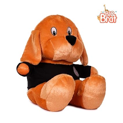 BigBrat Non-Toxic Soft Fabric Cute Stuffed Big Face Dog Toy Gift for Kids (24 inch) (Brown & Black)