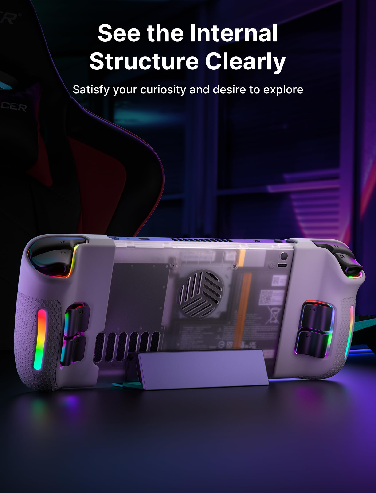 JSAUX Transparent Back Plate RGB Compatible with Steam Deck LCD, DIY Clear Edition Replacement Shell Case Compatible with Steam Deck LCD - PC0106 RGB Version [Crystal]