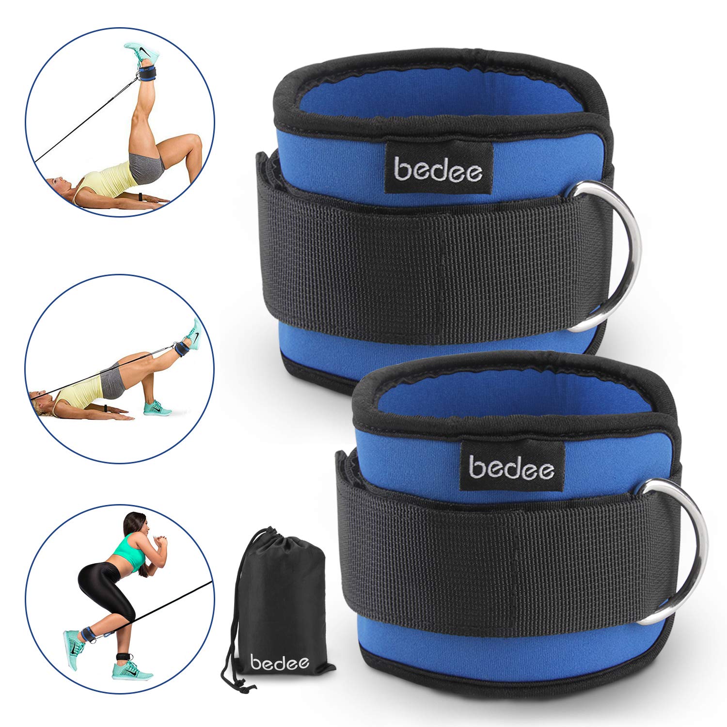 bedee Fußschlaufen Fitness Training Beintrainer Foot Ankle Straps für Frauen und Männer knöchelriemen Sport Fußschlaufe 2 Stück Gepolstert für Beintraining Seilzug Bein Fitness Training Blau