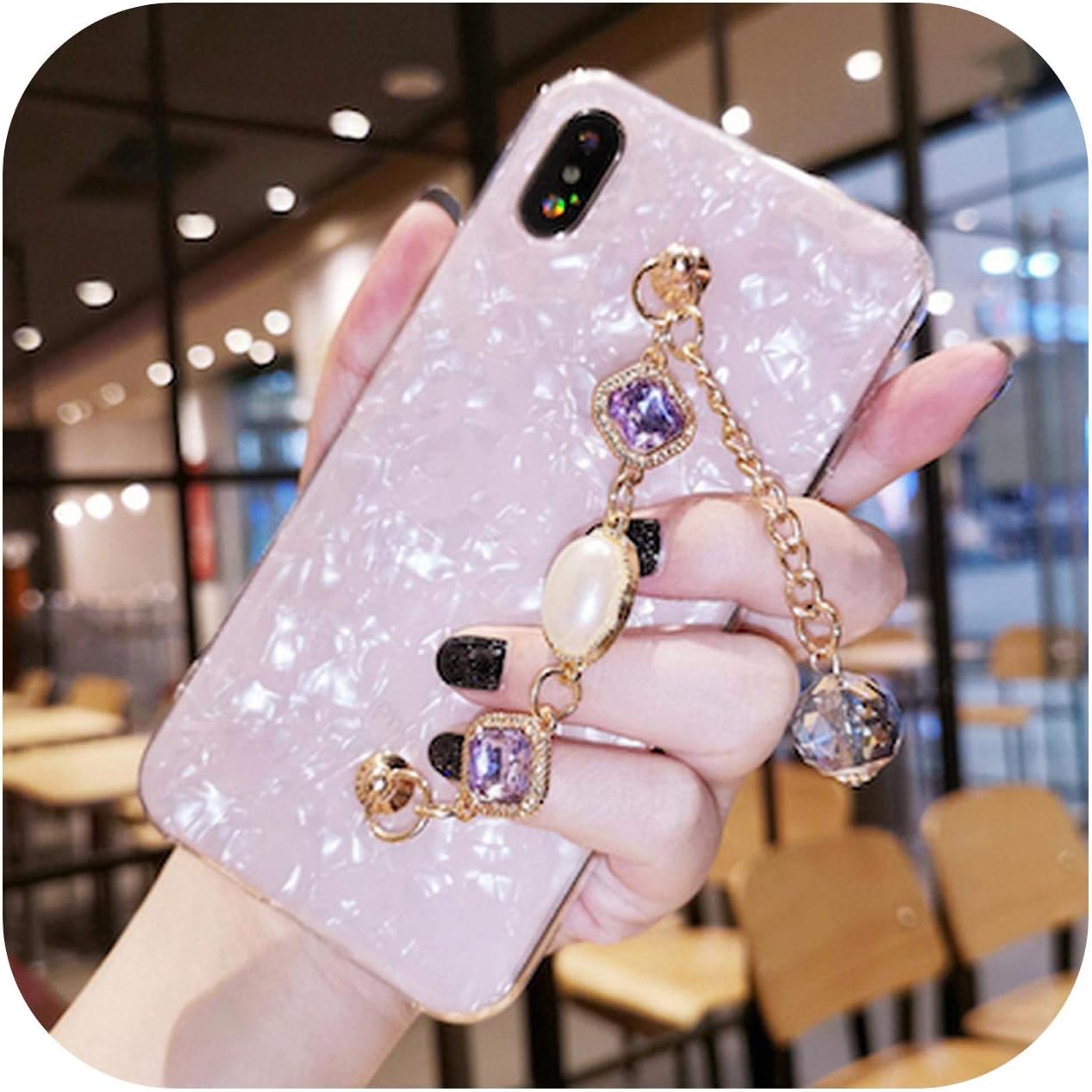 for iPhone 11 6s 7 8 X XS MAX XR for Samsung Galaxy s7 Edge s8 s9 s10 Plus Note 8 9 10 Diamond Chain Bracelet Shell Phone case -Pink-for Samsung s10