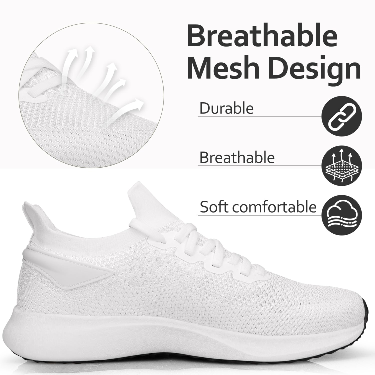 Giniros Sneaker Herren Schuhe Leichte Straßenlaufschuhe Jogging Weiß 43EU 3