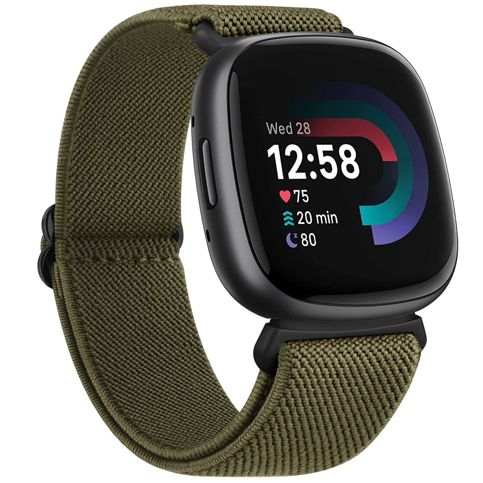 AK Straps Compatible with Fitbit Versa 4/3, Sense 2 Strap for Women & Men, Soft Elastic Nylon Sport Replacement (Green)