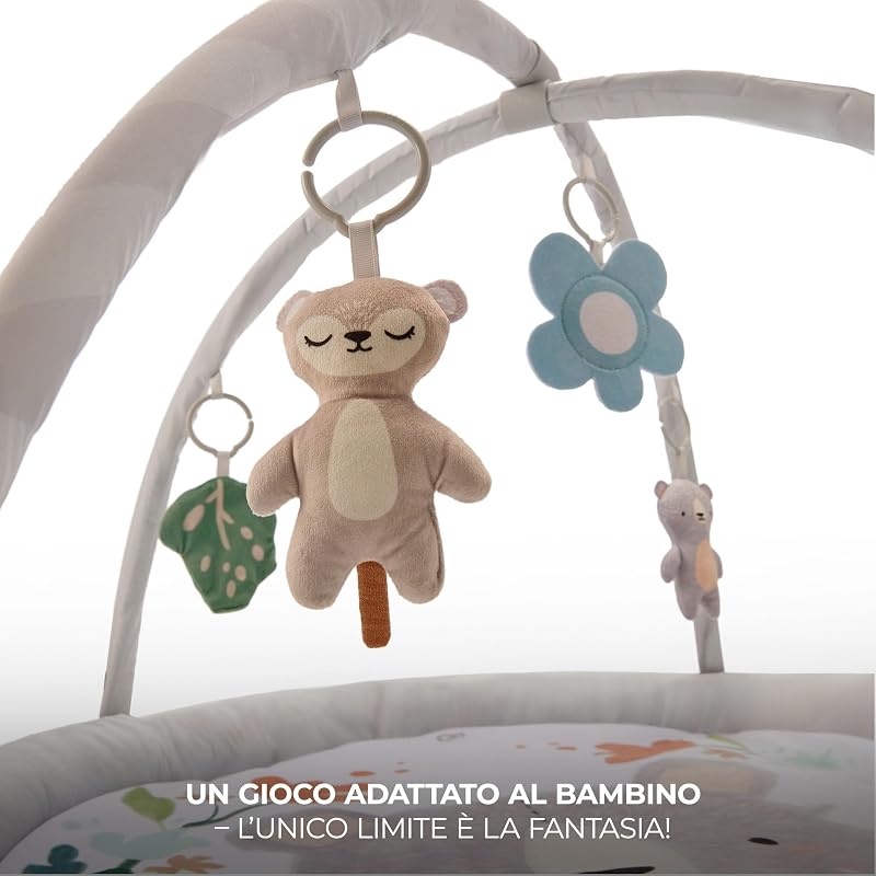 Kinderkraft COZYPLAY Palestrina Interattiva per Bambini, Tappetino educativo con Archi con Giocattoli, Lavabile in Lavatrice, Facile da riporre, Grigio