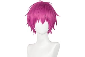 Short Rose Red Anime Wig Men's Spiky Layered Pink Red Cosplay Wigs Synthetic Fiber Hair for Unisex Halloween Costume Party