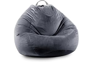 LPMOERA Stuffed Animal Storage Bean Bag Chair Cover (No Filler) Zipper Soft Fuzzy Fluffy Stuffable Bean Bag Cover for Organizing Children Plush Toys or Memory Dark Gray Large