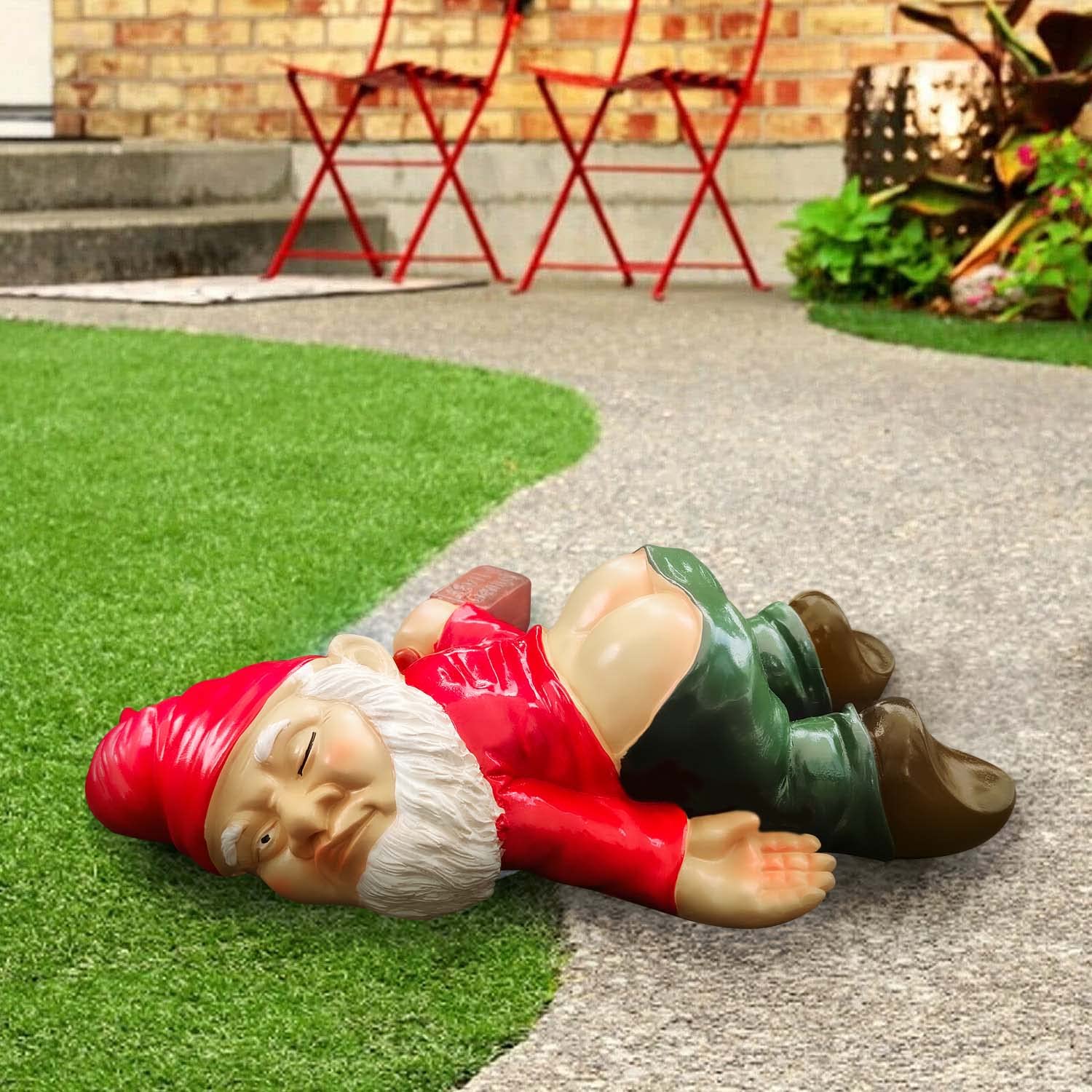 LINHUAAOO 9.5'' Funny Garden Gnome Outdoor Decor, Drunk Naughty
