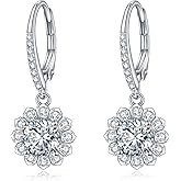 VONALA Sterling Silver Flower/Lotus/Square/Planet Leverback Earrings for Women Crystal Dangle Drop Earrings Cubic Zirconia Dangling Earrings for Women Teens Gift