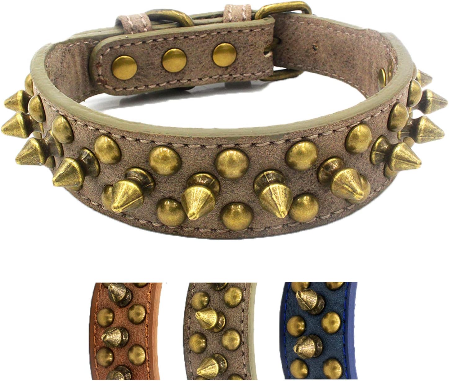 UVONOKAY Anti-bite Spiked Studded Dog Collar Adjustable Stylish Leather Dog Collar for Puppy Small Medium and Large Dogs