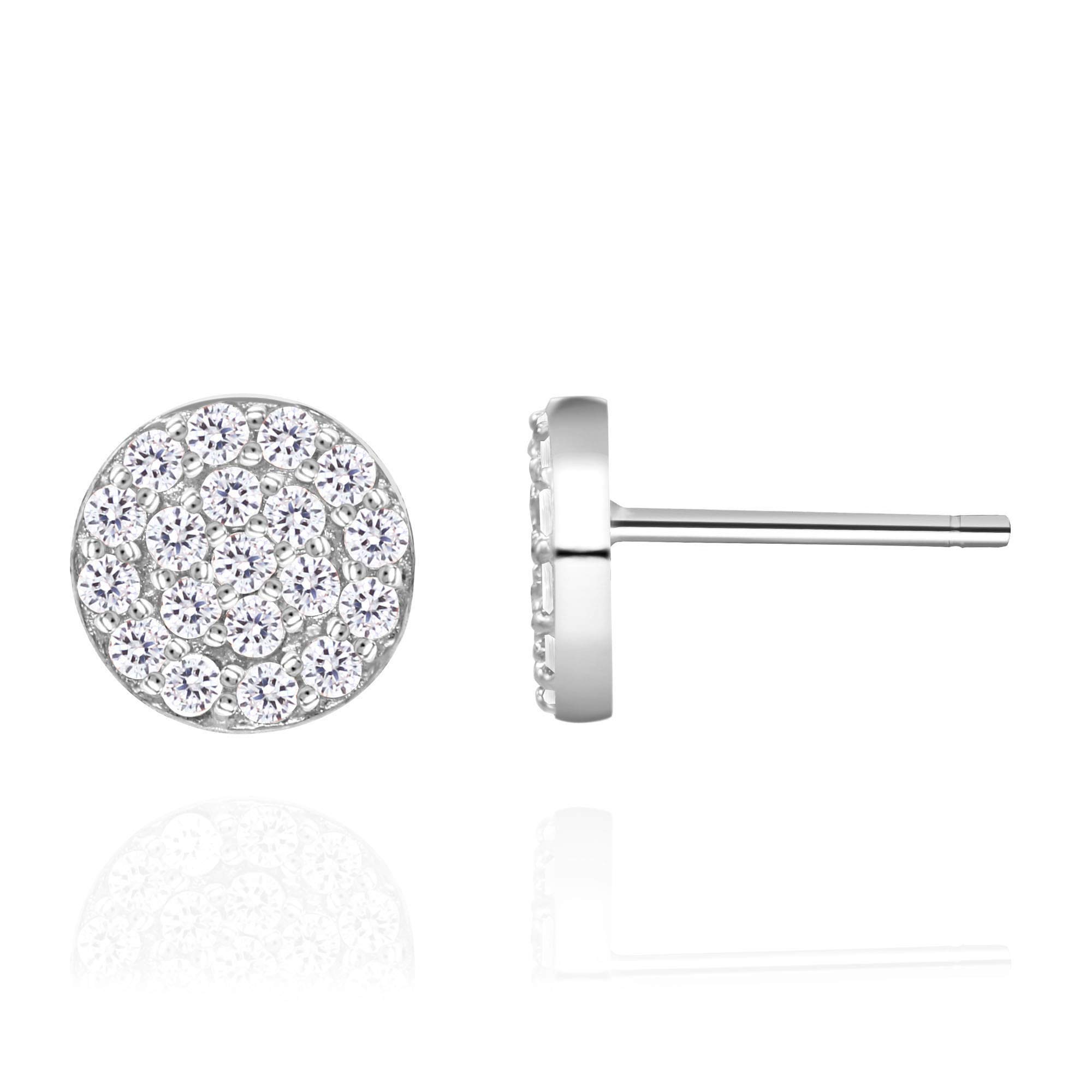 Rhodium Plated Sterling Silver Cubic Zirconia Mini Circle Pave Disc Stud Earrings 6mm Diameter