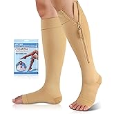 CASMON 15-20mmHg Zipper Compression Socks for Women and Men, Knee High Compression Stockings, Medical Open Toe Support Socks for Varicose Veins, Post-Surgery, Swelling, Nurses, Pregnancy (1 Pair)