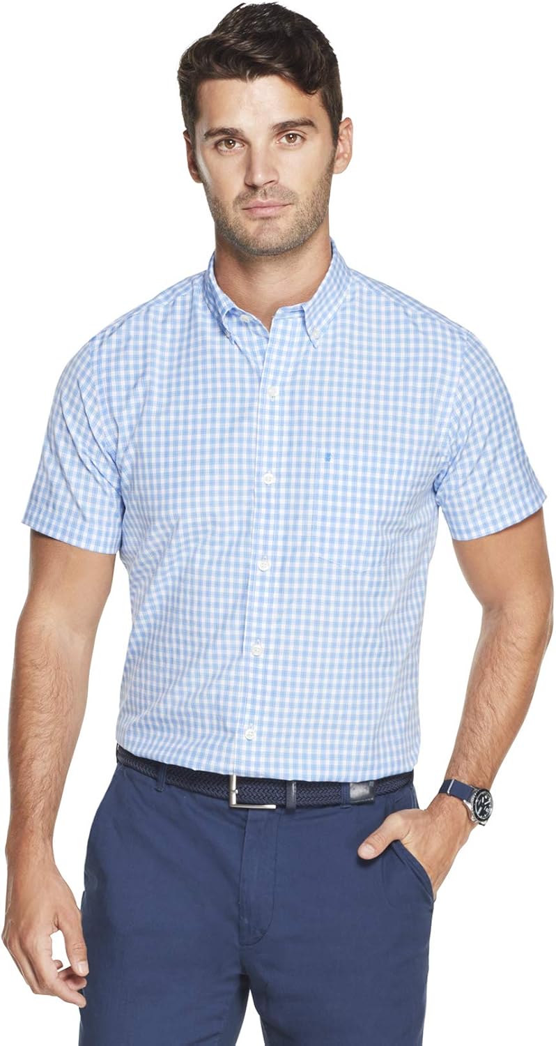 IZOD Men's Breeze Short Sleeve Button Down Gingham Shirt at  Men’s Clothing store