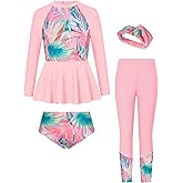 GRACE KARIN Girls Long Sleeve Swimsuit Mermaid Bathing Suit Rash Guard Swimwear 4 Piece Size 5-12