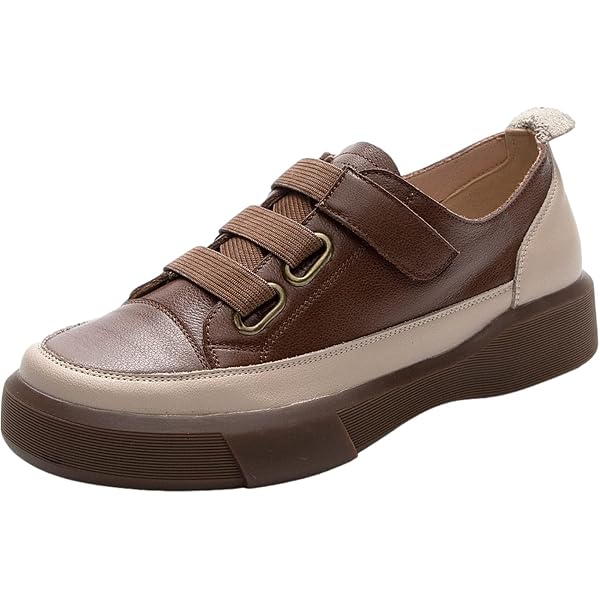 ANUFER Women's Retro Leather Low Top Sneakers - Genuine Leather, Hook & Loop Closure