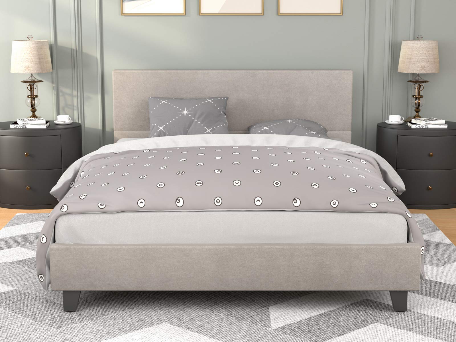 mecor Upholstered Linen Platform Bed Frame/Full Size Bed Frame with