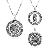 Jewlikee Lilith Necklace Moon Phase Necklaces for Women Rotatable Sterling Silver Black Sigil Of Lilith Pendant Sun and Moon Jewelry Cross Gifts Men