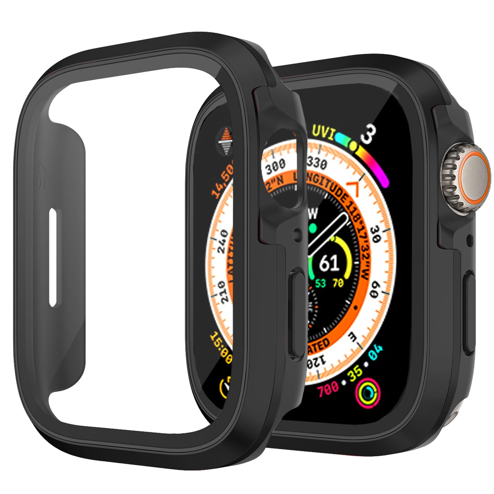 Miimall for Apple Watch Ultra 3/2/1 49mm Case with Tempered Glass Screen Protector, Aluminum Alloy + PC Bumper Ultra-Thin Anti-Scratch Shockproof Full Protective Cover for iWatch Ultra 3 49mm-Black