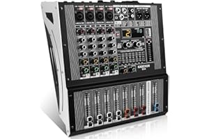 KASCHUN EX4 4-Channel Stereo Audio Mixer with 99 DSP Effects, 250Wx2 @4Ω Amplifier, 48V Phantom Power & Bluetooth, DJ Mixer for Studio Recording, Concerts, Karaoke, Party PA System​