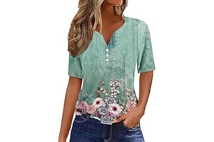 BABYSBULE Summer Tops for Women 2024 Trendy V Neck Button Down Shirts Short Sleeve Dressy Blouses Loose Fitting Tunic Tops