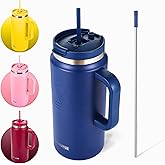 FAHRMOSIS 64 Oz Tumbler with Handle and Straw Half Gallon Water Bottle Stainless Steel Travel Mug for Hot & Cold Drinks, Reusable Water Bottle with Lids and Straw - Navy Blue