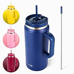 FAHRMOSIS 64 Oz Tumbler with Handle and Straw Half