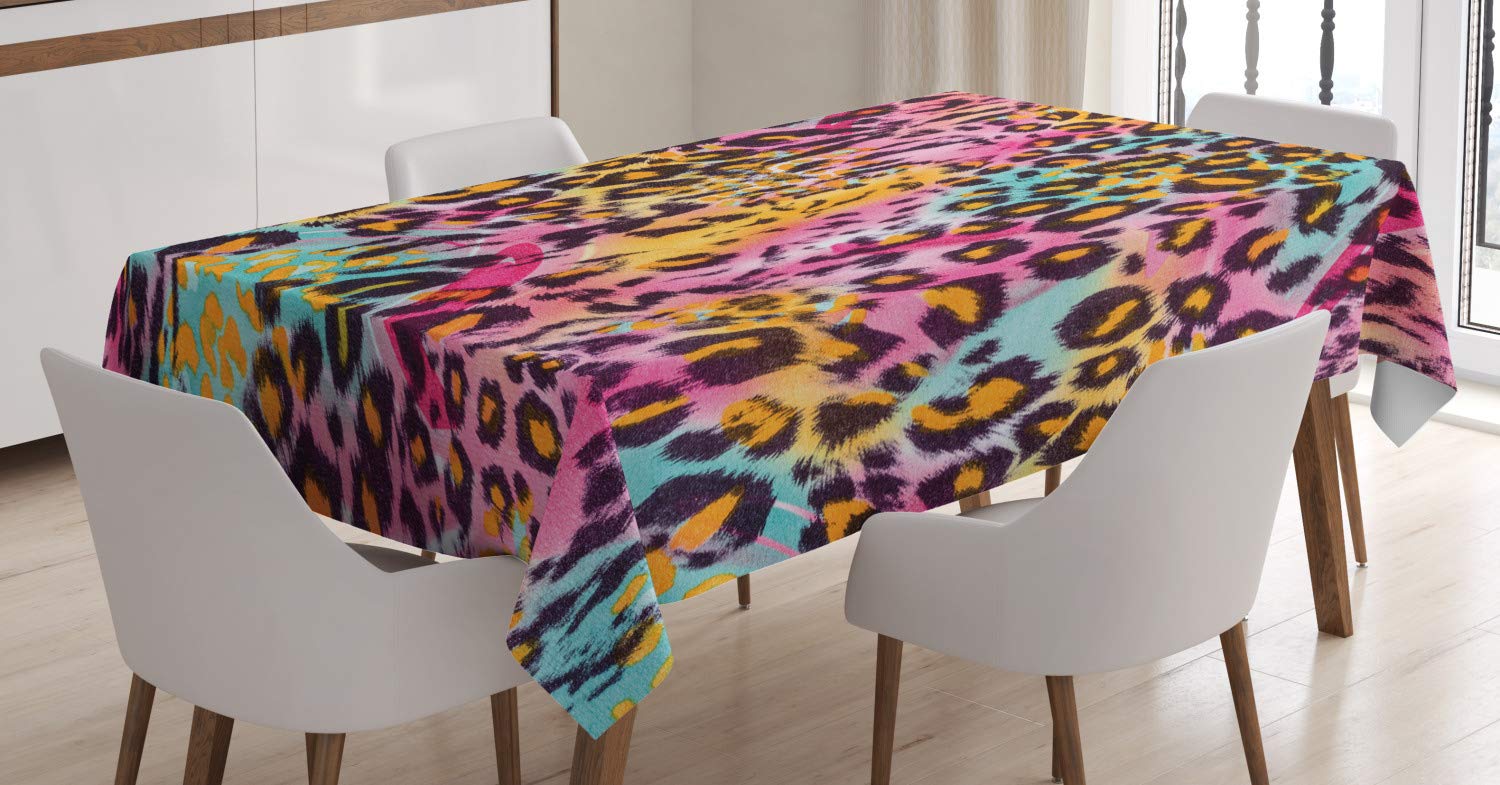 ABAKUHAUS Leopard Print Tablecloth, Mottled Camo, Dining Room Kitchen Rectangular Table Cover, 54 W X 78 L, Multicolor
