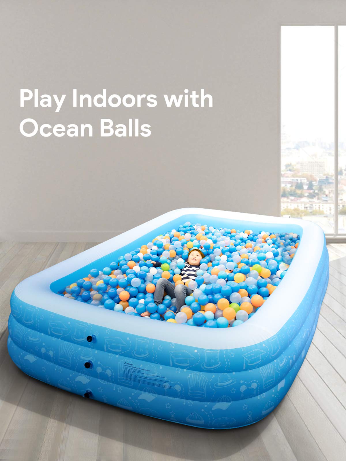 Freedom Series Large Inflatable Pool, Inflatable Swimming Pools 118” x 73” x 20” Kiddie Pool Blow Up Pool Family Swimming Pool for Kids, Adults, Babies, Toddlers, Outdoor, Garden, Backyard