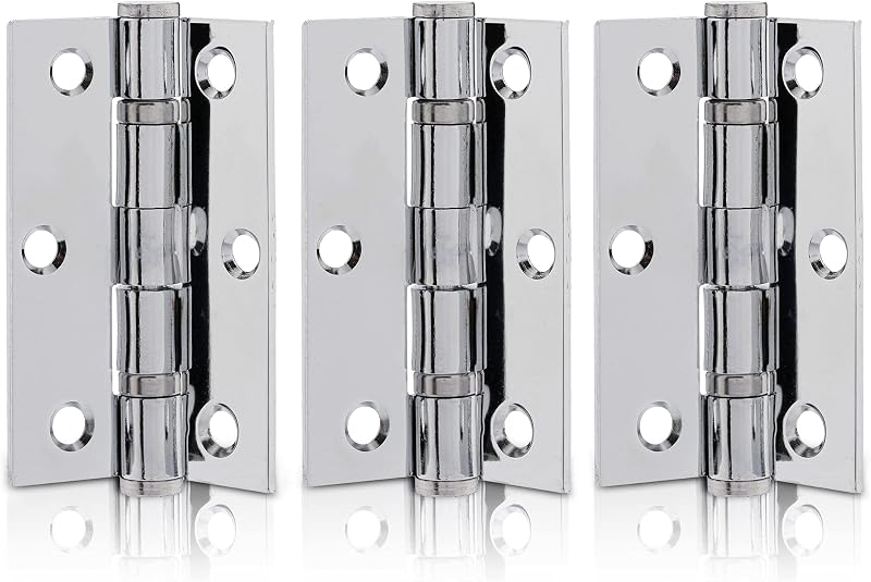 XFORT 3 inch Polished Chrome Ball Bearing Hinges, 1.5 Pairs, 40 kg
