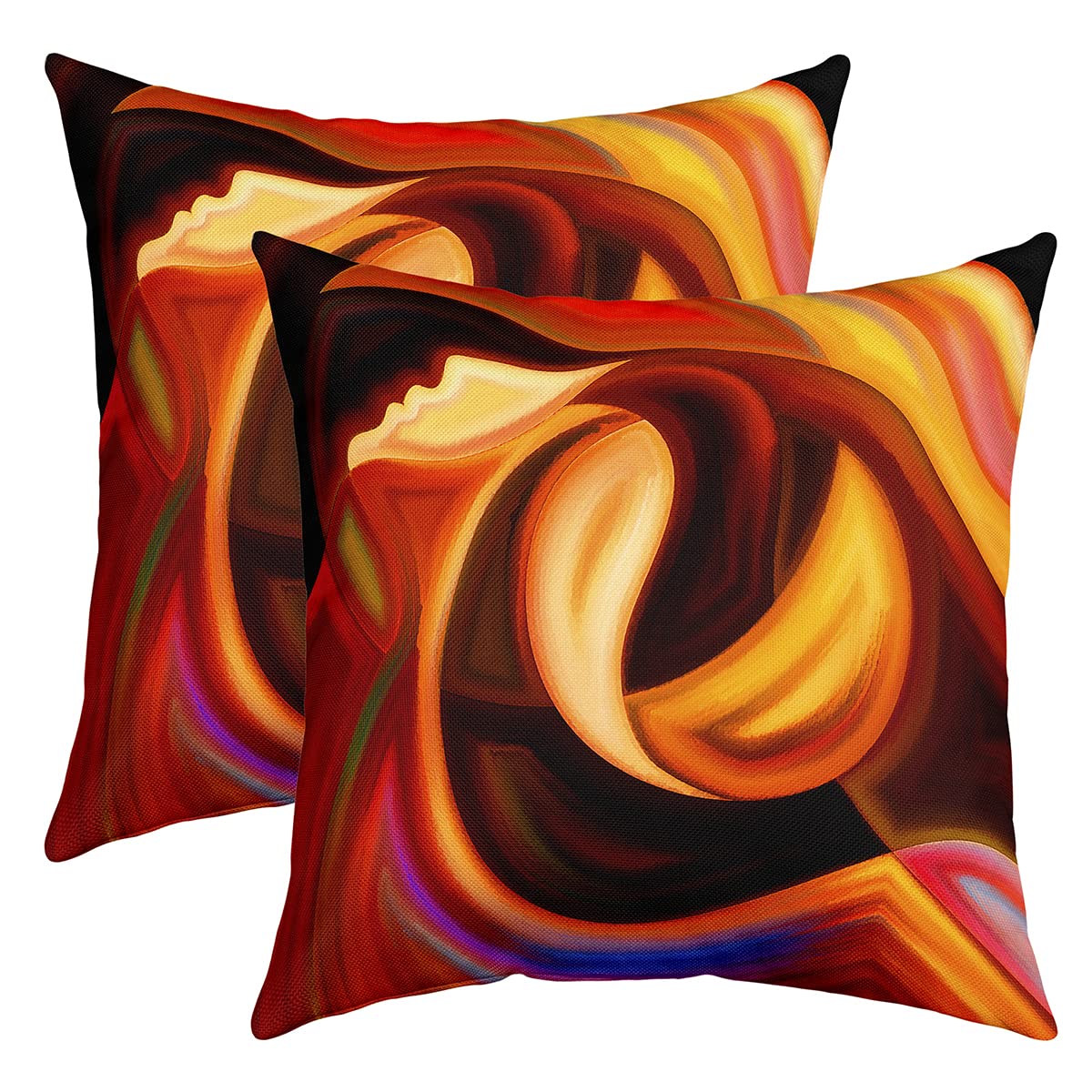 Loussiesd Fire Throw Pillow Covers 18"x18" Set of 2 Soft Vintage Abstract Dizzy Pillow Cases Cushion Covers For Living Room Bedroom Modern Art Yellow Brown Decorative Throw Pillowcases for Sofa Chair — image 1