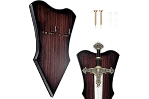 FLURSAILE Sword Plaque Wall Mount Vertical Sword Display Holder Adjustable Sword Stand for Bow Medieval Sword Dagger Axe (1pcs Large Brown)
