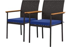 Outsunny Stackable Wicker Patio Chairs Set of 2, PE Rattan Outdoor Dining Chairs with Removable Cushion, Armrest for Garden, 