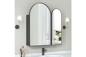Mepplzian Black Arched Medicine Cabinet with Mirror,Black Medicine Cabinet with 2 Doors,Bathroom Medicine Cabinets Mirror Wall Mounted,Metal Framed,24x28Inch