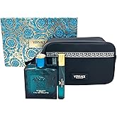 Versace Eros by Versace for Men - 3 Pc Gift Set 3.4oz EDT Spray, 10ml EDT Spray, Blue Trousse