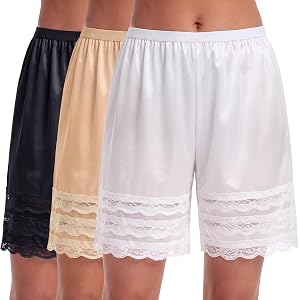 Simlakey 3 Pack Womens Lace Pettipants Under Dress, Short, Knee Length & Ankle Length Slip Pants Bloomers Anti Chafing Summer