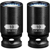 Upenjok 2PCS 1/4" Drive 10mm Magnetic Impact Socket Set, Shallow, CR-MO Steel, 6-Point