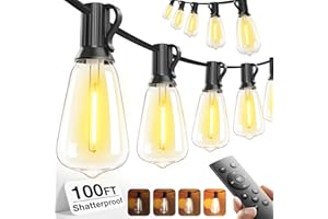 addlon 100FT (50FTx2) Outdoor String Lights Waterproof Shatterproof with 32 LED Edison Bulbs, Dimmable Connectable Patio Ligh