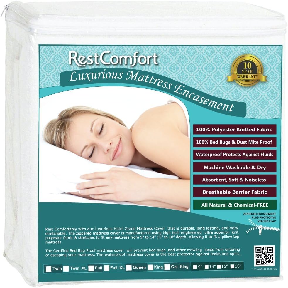 RestComfort Luxury Zippered Encasement Waterproof, Dust Mite Proof, Bed Bug Proof, Hypoallergenic Breathable Six Sided Mattress Protector (Twin, Scratches 9-15")