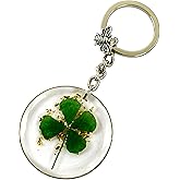 BAQDOVAVN Real Lucky Green 4 Leaf Clovers Key Ring Four Leaf Clover Keychain for WomenGirl Boy Charms Keychain Accessories