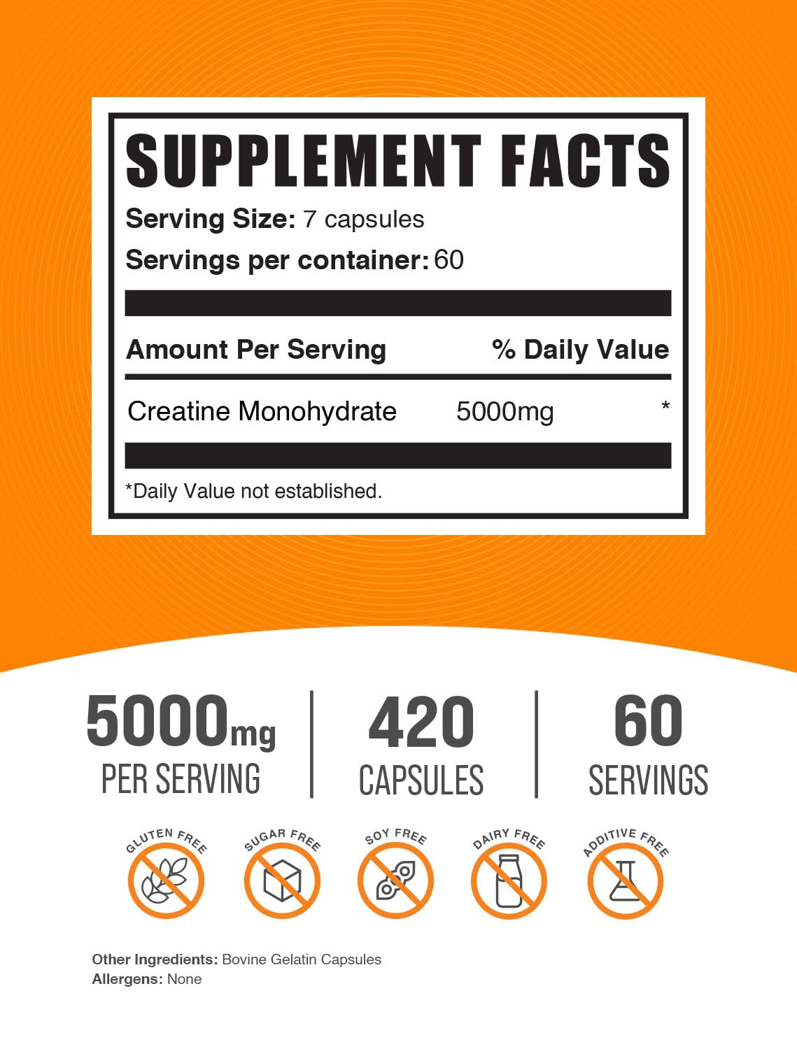 bulksupplements.com creatine monohydrate capsules - micronized creatine monohydrate, creatine pills - 7 creatine capsules per serving, 5000mg, gluten free, 420 capsules 