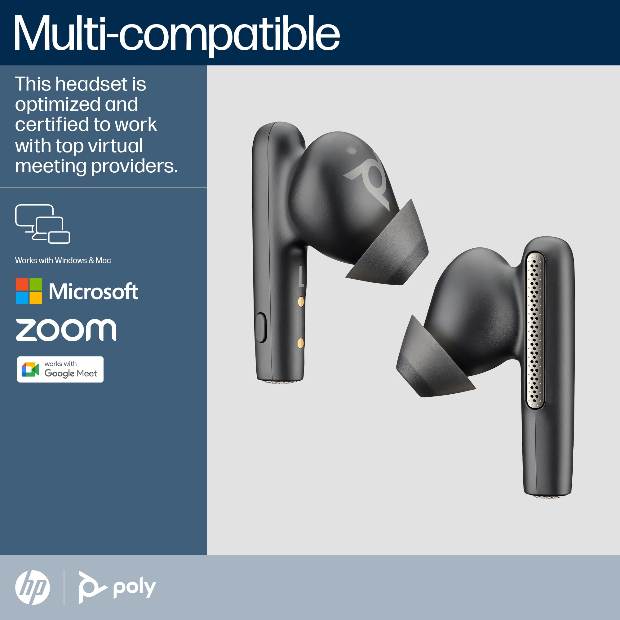 Poly Voyager Free 60 UC Fully Wireless Headset, Active Noise Cancellation (ANC) Bluetooth Adapter for PC Connection, Portable Charging Case Included, Compatible with iPhone, Android, PC, Mac, Zoom