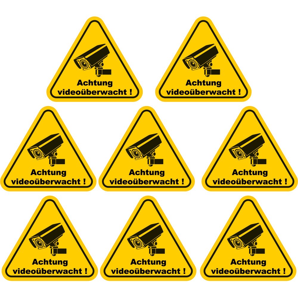 'Pack of 8 "Warning Video Surveillance Sign X 90 Mm/Self Adhesive Scratch and Weather Resistant