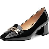 CDXJHYMY Women's Pumps Low Chunky Block Heel Square Toe Slip On Comfortable Dress Shoes for Work Office Casual