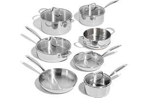 Lagostina Forte, Tri-Ply Clad, 12-pc Cookware Set , Stainless Steel Pots and Pans, stay-cool cast stainless steel handles, te