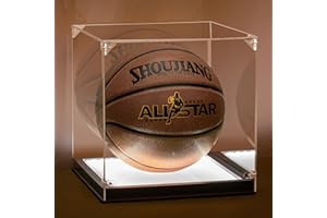 GYAOZII Basketball Display Case with LED Light, Thickened UV Protection Clear Acrylic Lid Basketball Holder, Wooden Basketball Base Stand for Autographed Ball and Memorial Gift