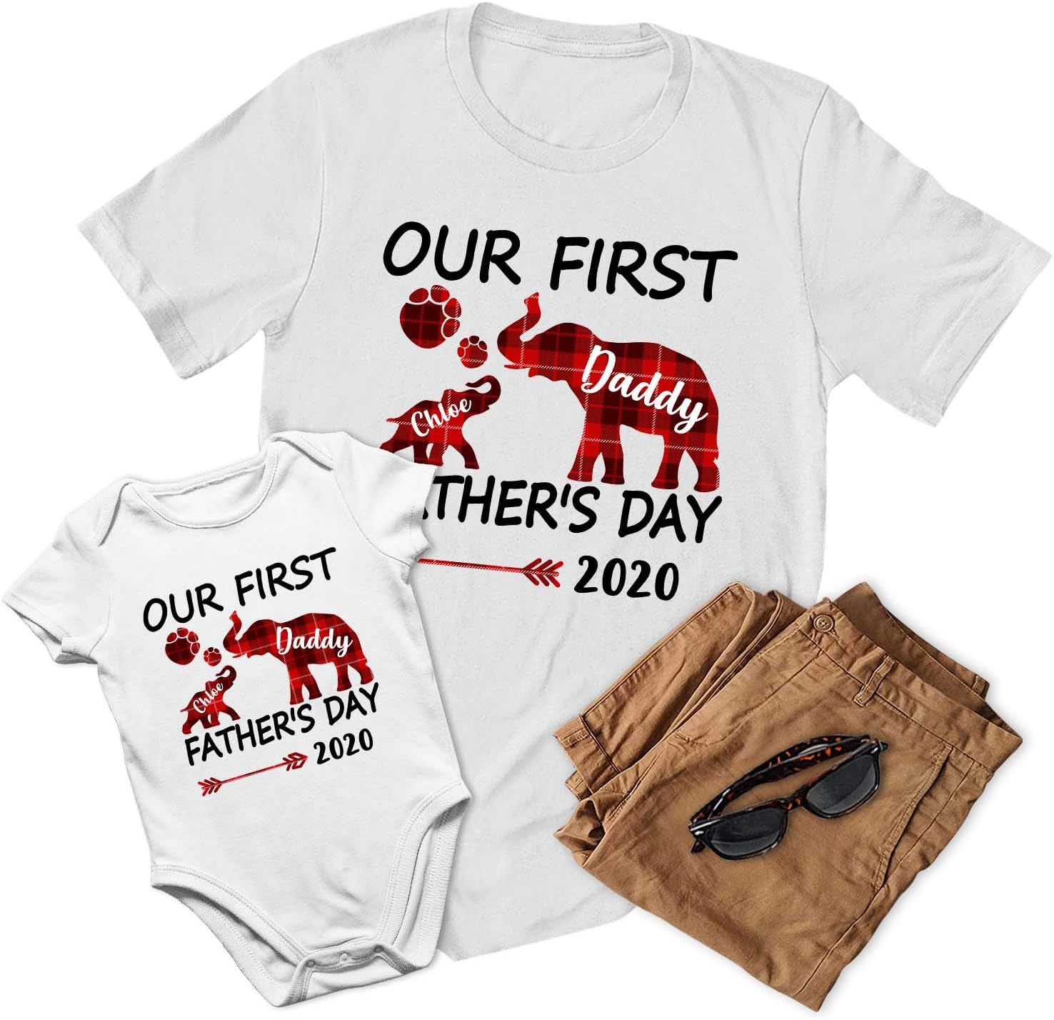 VTH Global Personalized Names Dad Baby Matching Outfits 1st First Fathers Day Shirt Onesie White