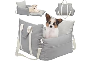 LECHONG Leather Dog Car Seat for Small Dogs, Dog Booster Seat with Storage Pocket and Clip-On Safety Leash, Water/Scratch Resistant Both Indoor and Outdoor Use