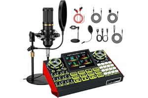 NECULOGY G9 Podcast Microphone Bundle with Live Sound Card Audio Mixer, Podcast Equipment Bundle Sound Board with 3.5mm Condenser Microphone for Pc/Phone Live Streaming Singing Gaming,Voice Changer, Denoise