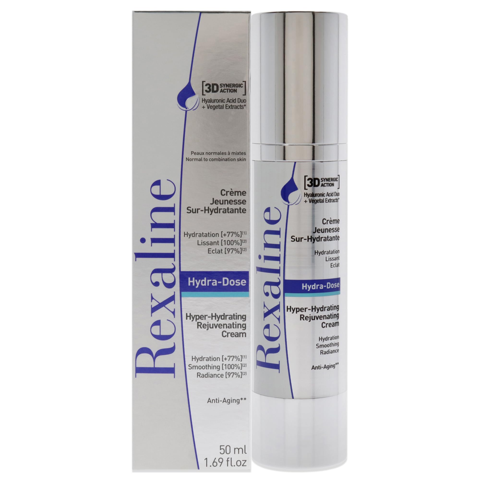 Rexaline - Hydra-Dose - Hyper-Hydrating Rejuvenating Cream - Anti wrinkle cream with Hyaluronic Acid - Anti aging facial care - Day and night cream - Face moisturizer - Cruelty free - 50ml, 700121