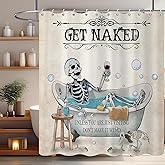 GCIREC Halloween Shower Curtain, Vintage Gothic Spooky Funny Skull Skeleton Get Naked Bathroom Curtain Home Decor Waterproof Fabric Machine Washable with 12 PCS Hooks,72