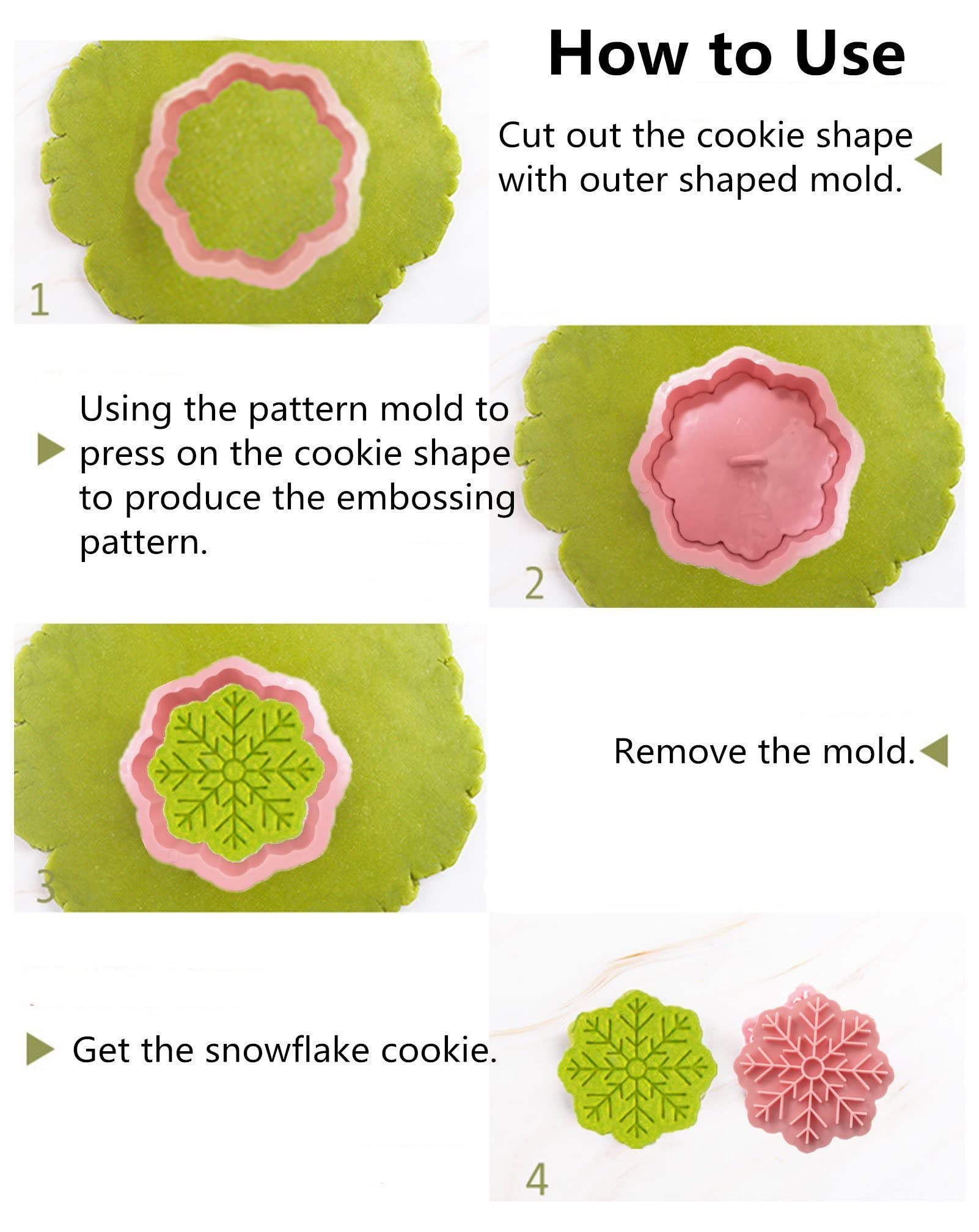 9 Patterns of 3D Snowflake Cookie Stamps Set, Food Grade Plastic 8